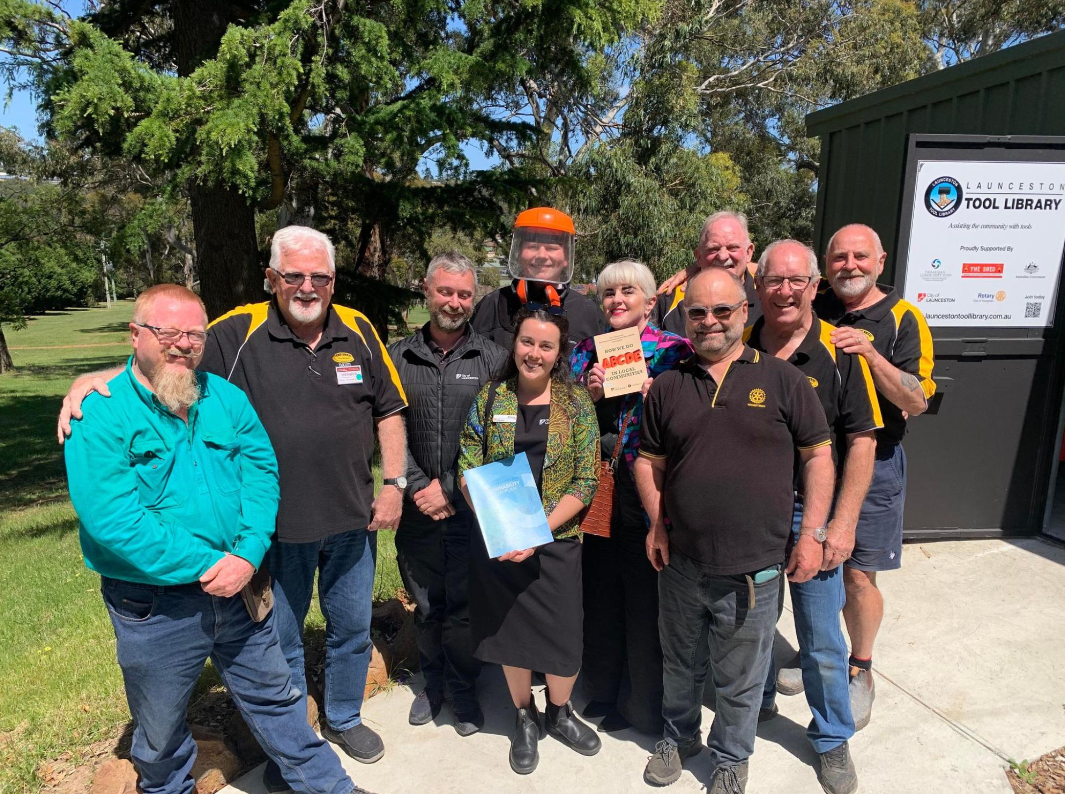 Council and Men's Shed members at the Tool Library opening day