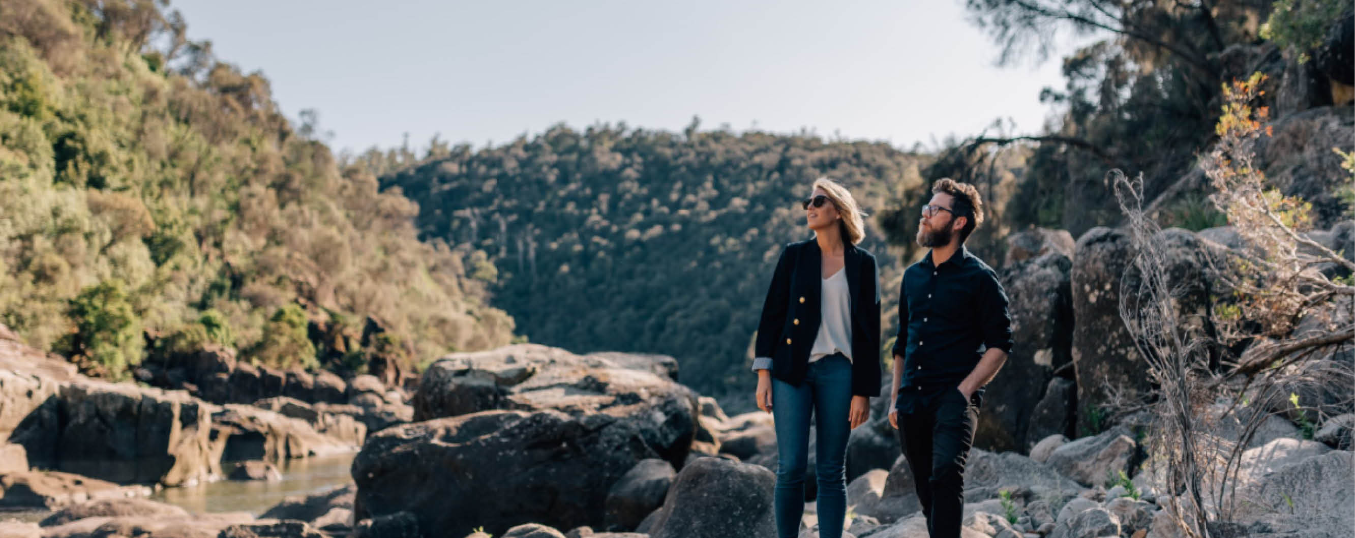 Image of two people admiring the scenery at the Cataract Gorge Launceston